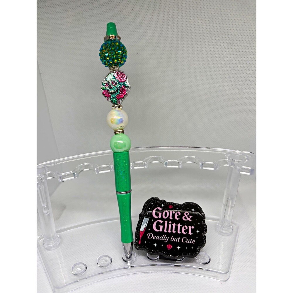 Handmade “Gore & Glitter” Beadable Pen & Matching Chip Clip Set